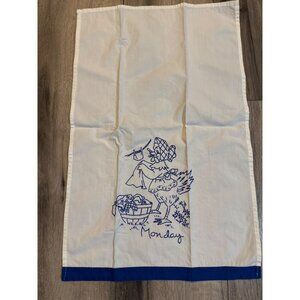 Vintage Embroidered "Monday" Chicken Laundry Kitchen Towel Cotton